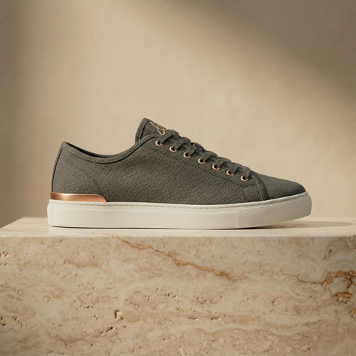 ERTH CLASX basalt canvas sneaker on stone platform with beige background